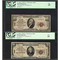 1929 $10/20 Citizens NB Washington, PA CH# 3383 National Currency Notes PCGS F15