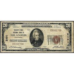 1929 $20 Security First NB of Los Angeles, CA CH# 2491 National Currency Note