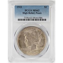 1921 $1 High Relief Peace Silver Dollar Coin PCGS MS62