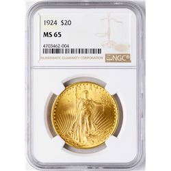 1924 $20 St. Gaudens Double Eagle Gold Coin NGC MS65