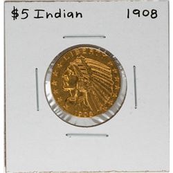 1908 $5 Indian Head Half Eagle Gold Coin