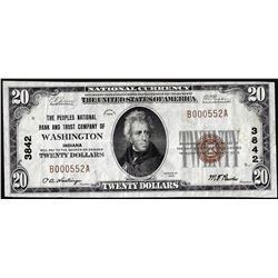 1929 $20 Peoples Bank & Trust of Washington, Indiana CH# 3842 National Currency Note