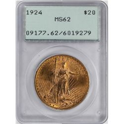 1924 $20 St. Gaudens Double Eagle Gold Coin PCGS MS62 Green Rattler Holder