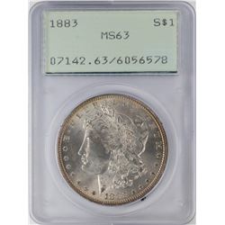 1883 $1 Morgan Silver Dollar Coin PCGS MS63 Old Green Rattler