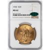 Image 1 : 1920 $20 St. Gaudens Double Eagle Gold Coin NGC MS62 CAC