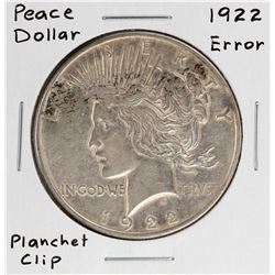 1922 $1 Peace Silver Dollar Coin Planchet Clip Error