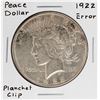 Image 1 : 1922 $1 Peace Silver Dollar Coin Planchet Clip Error