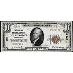 1929 $10 Peoples NB of Washington, Pennsylvania CH# 9901 National Currency Note