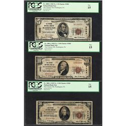 1929 $5/10/20 Citizens NB Washington, PA CH# 3383 National Currency Notes PCGS F15