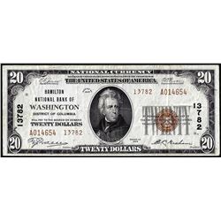 1929 $20 Hamilton NB of Washington, D.C. CH# 13782 National Currency Note