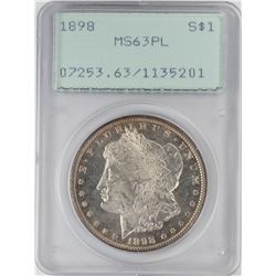1898 $1 Morgan Silver Dollar Coin PCGS MS63 PL Old Green Rattler
