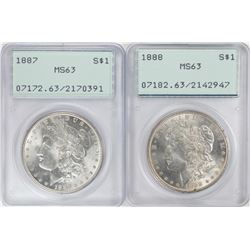 Lot of 1887-1888  $1 Morgan Silver Dollar Coins PCGS MS63 Old Green Rattler