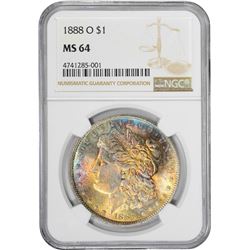 1888-O $1 Morgan Silver Dollar Coin NGC MS64 Amazing Toning