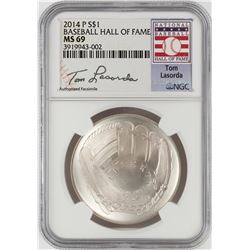 2014-P $1 Baseball Hall Of Fame Silver Coin  NGC MS69 Tom Lasorda