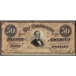 1864 $50 Confederate States of America Note