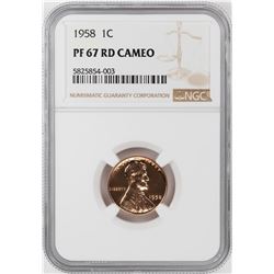 1958 Proof Lincoln Wheat Cent Coin NGC PF67RD Cameo