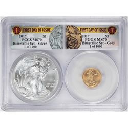 2017 American Silver & Gold Eagle Bimetallic Set PCGS MS70 First Day of Issue