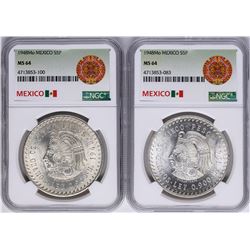 Lot of (2) 1948Mo Mexico 5 Pesos Silver Coins NGC MS64