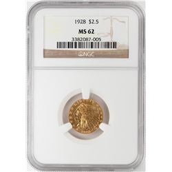 1928 $2 1/2 Indian Head Quarter Eagle Gold Coin NGC MS62