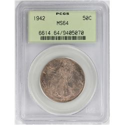 1942 Walking Liberty Half Dollar Coin PCGS MS64 Old Green Holder