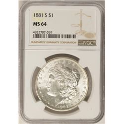 1881-S $1 Morgan Silver Dollar Coin NGC MS64