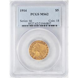 1914 $5 Indian Head Half Eagle Gold Coin PCGS MS62