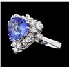 4.07 ctw Tanzanite and Diamond Ring - 14KT White Gold