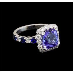 14KT White Gold 3.49 ctw Tanzanite, Sapphire and Diamond Ring