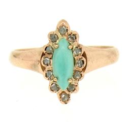 10K Rose Gold Marquise Turquoise .30 ctw Diamond Solitaire Ring