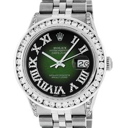 Rolex Mens Stainless Steel Green Vignette Roman Diamond Datejust Wristwatch With