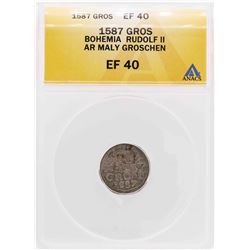 1587 Bohemia Rudolf II AR Maly Groschen Coin ANACS XF40