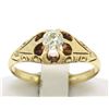 Image 2 : 14k Yellow Gold Old European Cut Diamond Solitaire Engraved Belcher Ring