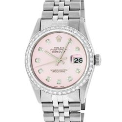 Rolex Mens Stainless Steel Pink Diamond 36MM Datejust Wristwatch