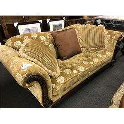 TAN FLORAL PATTERN HEAVILY CARVED SOFA AND LOVE SEAT SET