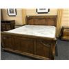 Image 1 : CHERRY TRADITIONAL STYLE KING SIZE BED WITH MATCHING MARBLE TOP NIGHT STANDS, MATTRESS NOT INCLUDED
