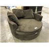 Image 1 : DARK BROWN CUDDLE COUCH WITH PILLOWS, SMALL TEAR ON FRONT EDGE