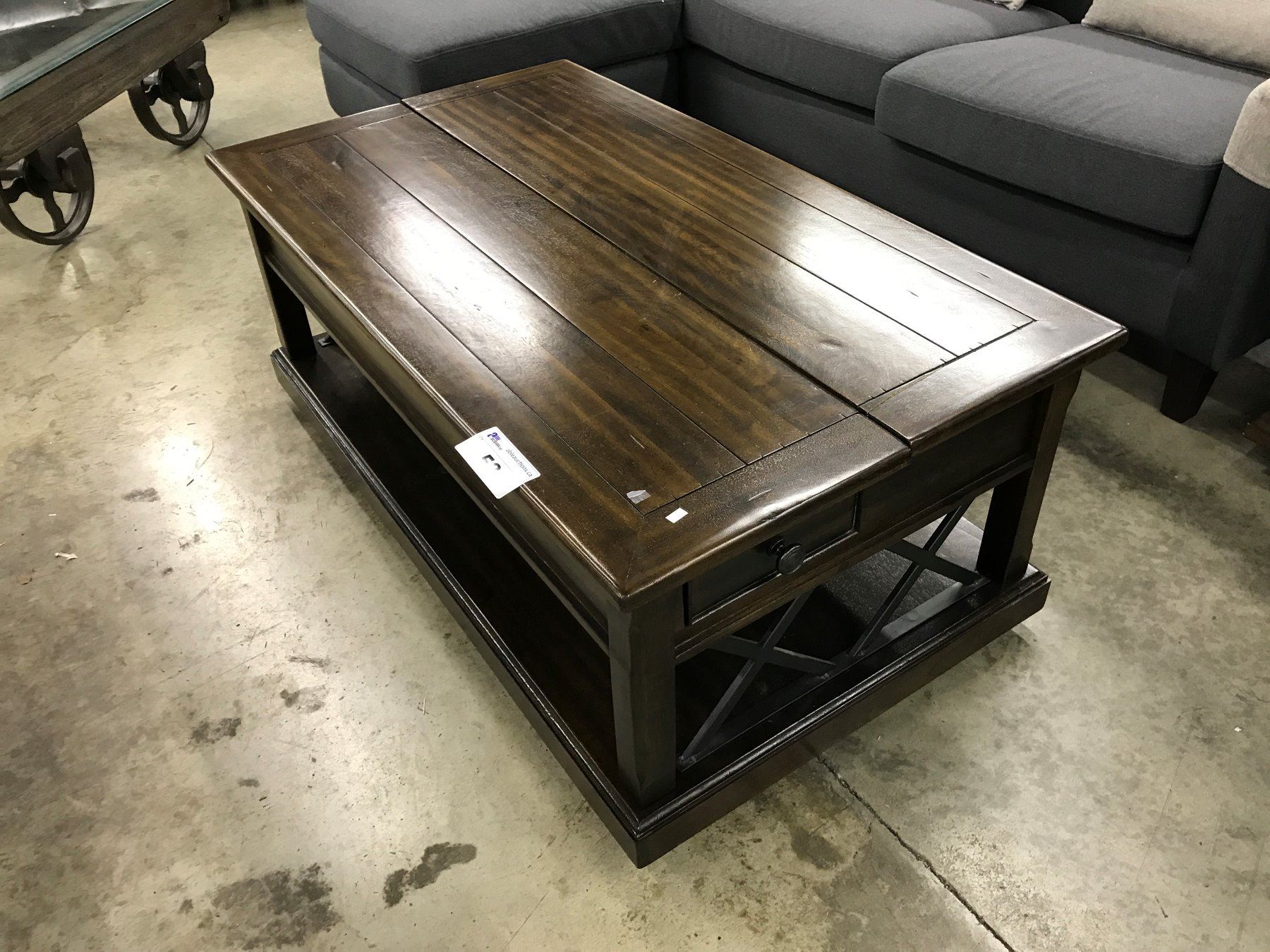 DARK WALNUT LIFT TOP COFFEE TABLE WITH INTERIOR STORAGE