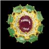 Image 1 : Oval Red Ruby 10x8mm Green Emerald Ring