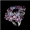Image 2 : Natural  Rhodolite Garnet &  Blue Tanzanite Ring