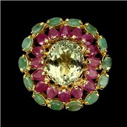 Natural Green Amethyst 15x11mm, Emerald Ruby Ring