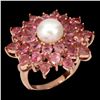 Image 1 : Natural  Pink Tourmaline & Pearl Ring