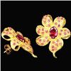 Image 2 : Natural  BLOOD RED RUBY FLOWER EARRING