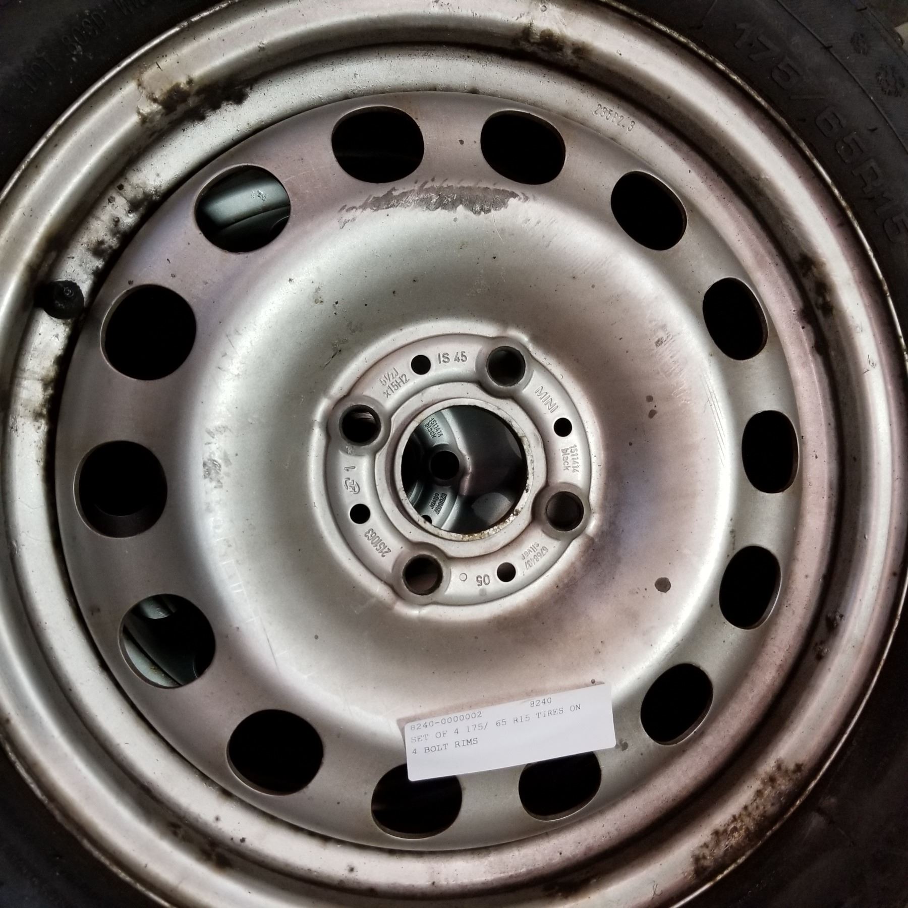 SET OF 4 175/ 65 R15 TIRES ON 4 BOLT RIMS