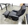 Image 2 : BLACK LEATHER SWIVEL RECLINING CHAIR AND FOOTSTOOL