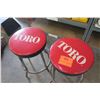 Image 2 : Qty 2 TORO Metal Shop Stools w/ Red Vinyl Seats