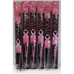 CASE OF 6 NEW PINK 18" WIPER BLADES