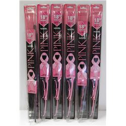 CASE OF 6 NEW PINK 18" WIPER BLADES