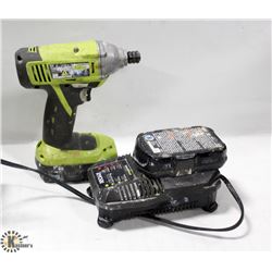 RYOBI 18VOLT DRILL, 2 LITHIUM BATTERIES & CHARGER