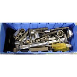 BOLT BIN WITH ASSORTMENT OF SOCKETS AND TOOLS