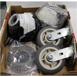 TRAY WITH 2 MASKS, HD CASTER AND WIRE WHEEL